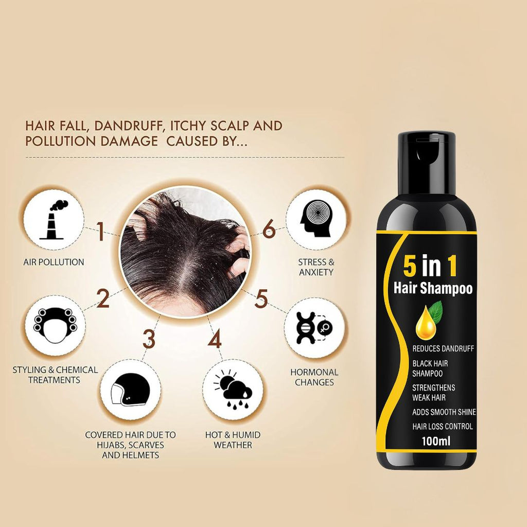 5 in 1 Herbal Hair Shampoo –combo pack 3  Black Hair, Dandruff-Free, Hair Fall Control & Shine Boost