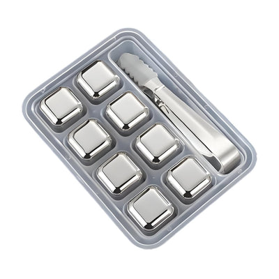8-Pack Stainless Steel Whiskey Stones with Tongs & Storage Container