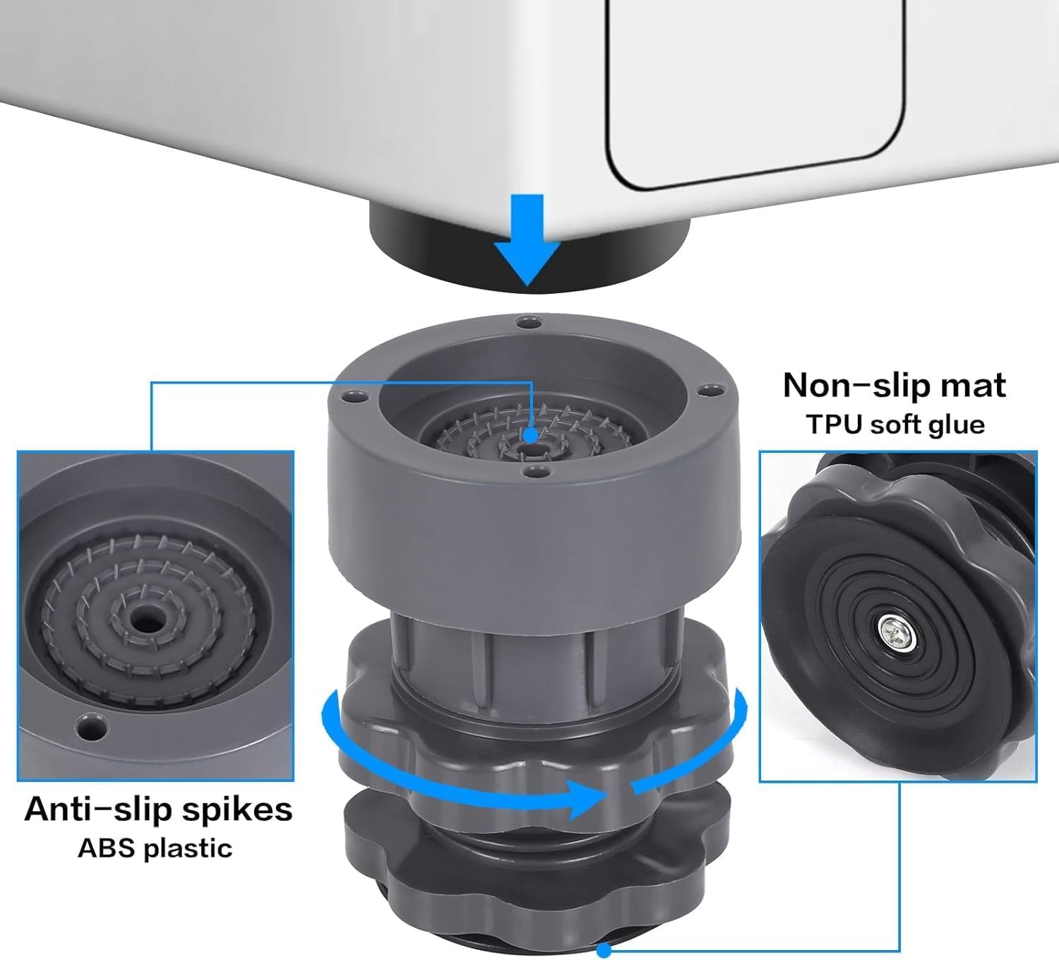 Washing Machine Stand with Anti-Vibration Pads (Set of 4)