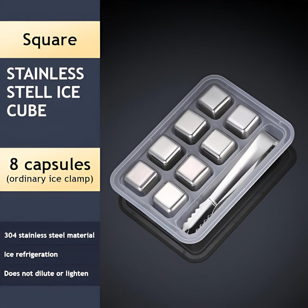 8-Pack Stainless Steel Whiskey Stones with Tongs & Storage Container