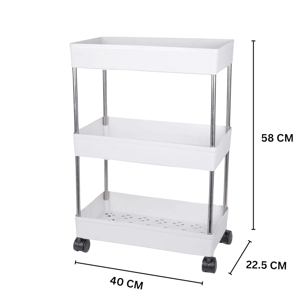 Kitchen Storage Trolley Rack (White; 3 Layer)
