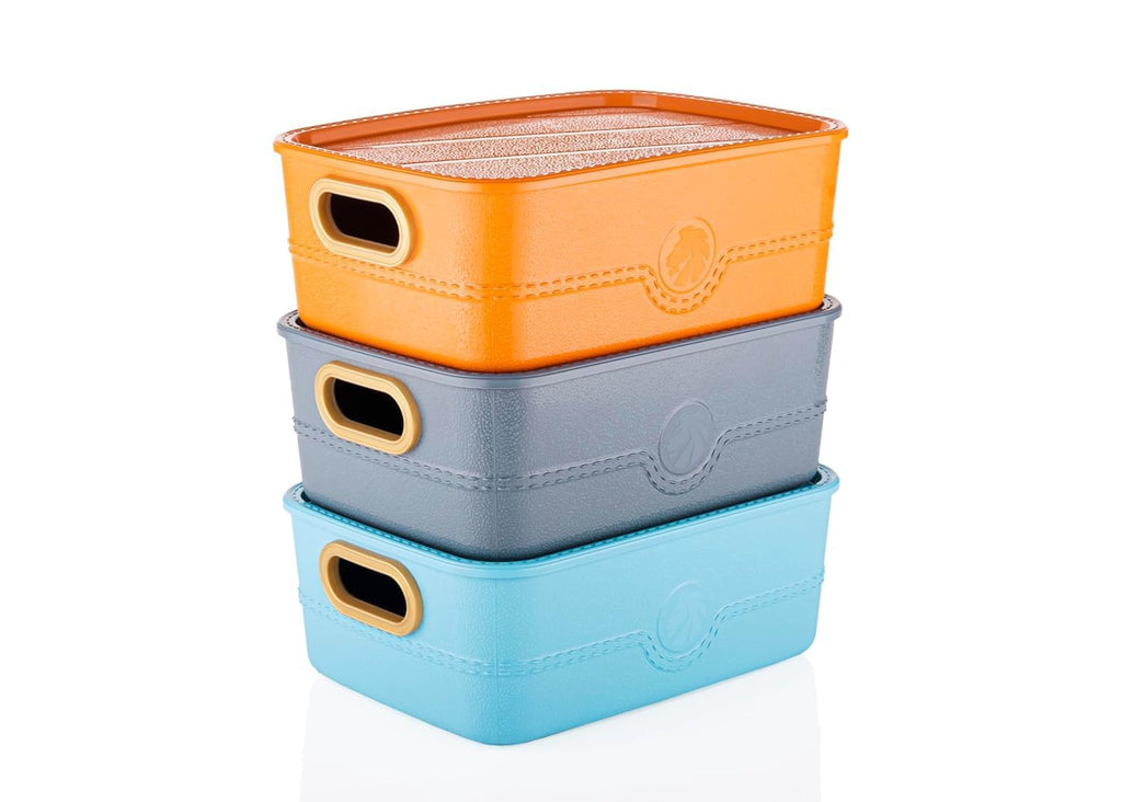 Colorful Storage Baskets With Lid Colorful Plastic Box Storage Organizer (Pack of 3)