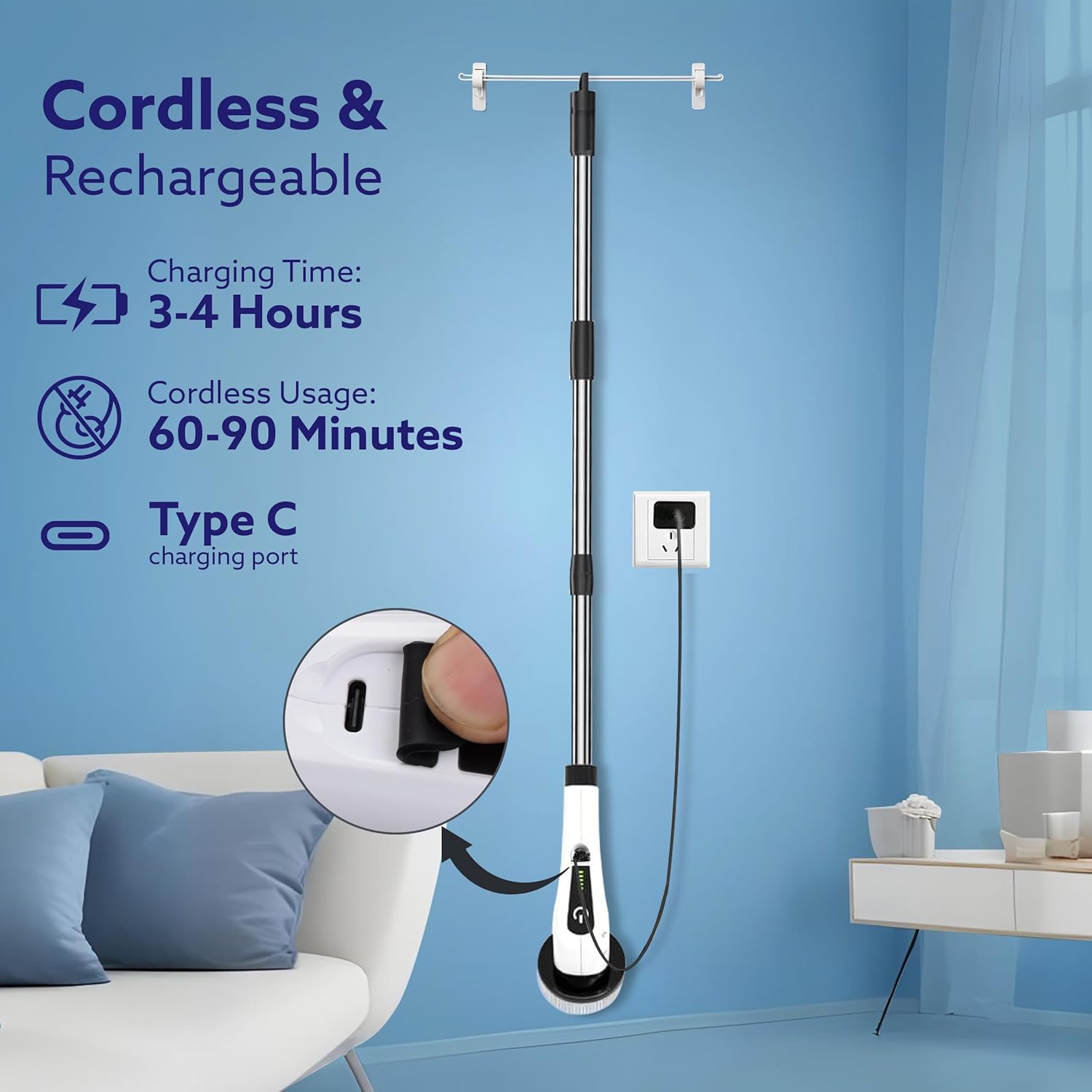 9-in-1 Cordless Electric Spin Scrubber  Brush Heads, Adjustable Handle & Dual Speed | Bathroom, Floor, Tile & Car Cleaning Brush