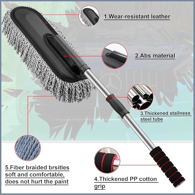 Car Duster – Extendable Long Handle Microfiber Exterior Scratch-Free Car Cleaning Tool