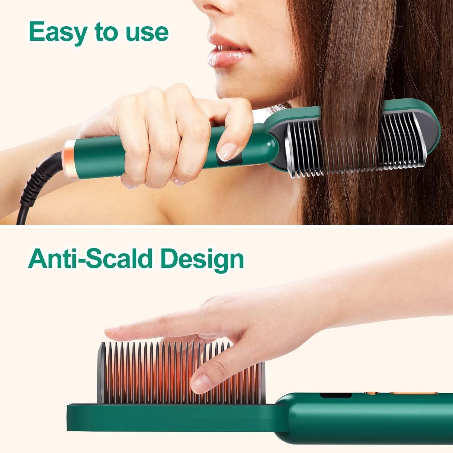 2-in-1 Ceramic Hair Straightening Brush for Women