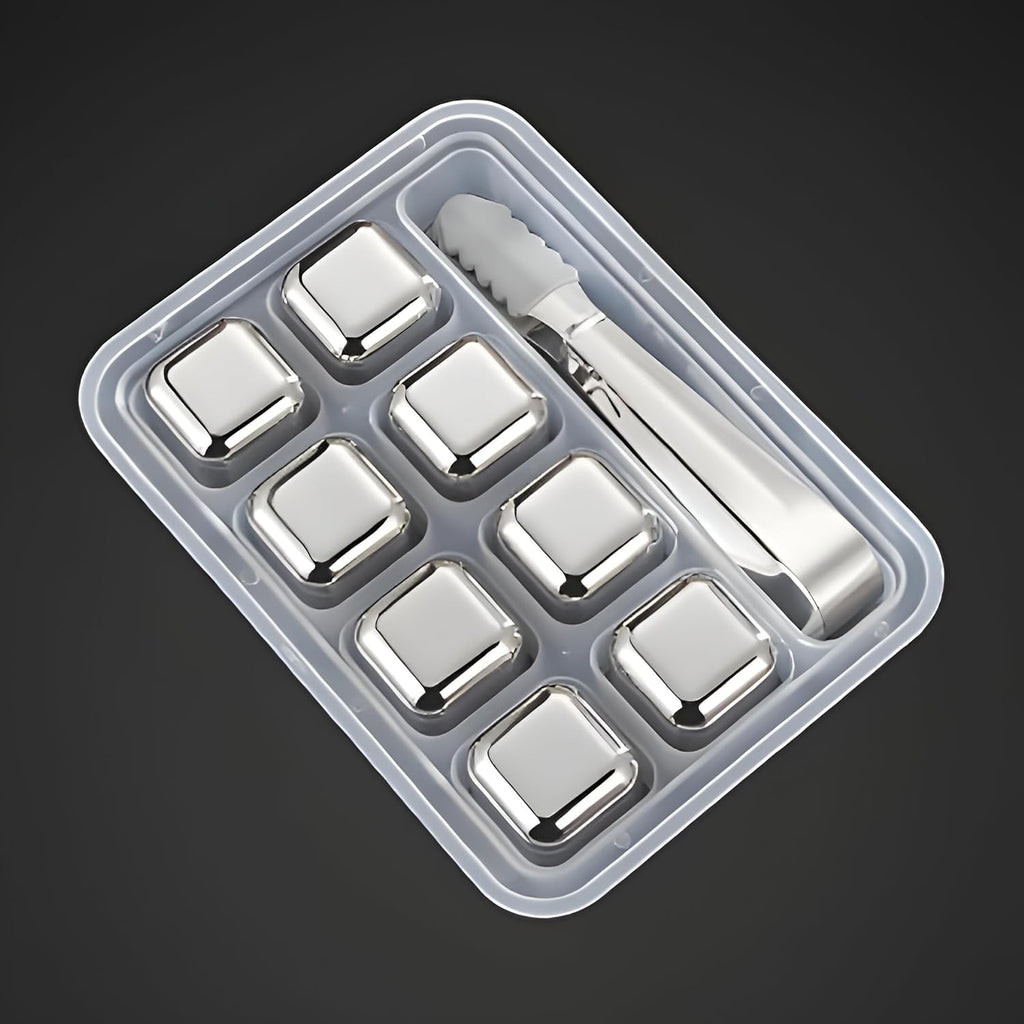 8-Pack Stainless Steel Whiskey Stones with Tongs & Storage Container