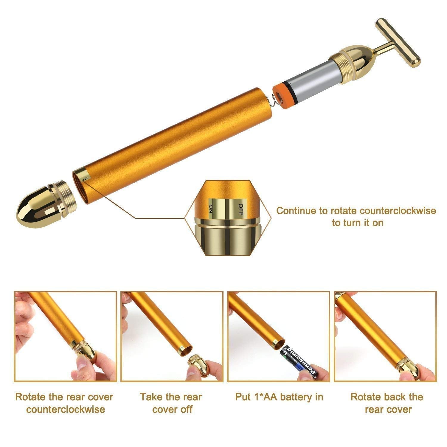 24K Gold Energy Beauty Bar Electric Vibration Facial Massager