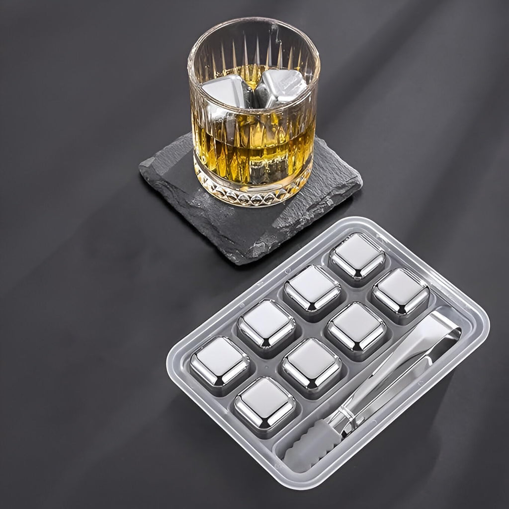 8-Pack Stainless Steel Whiskey Stones with Tongs & Storage Container