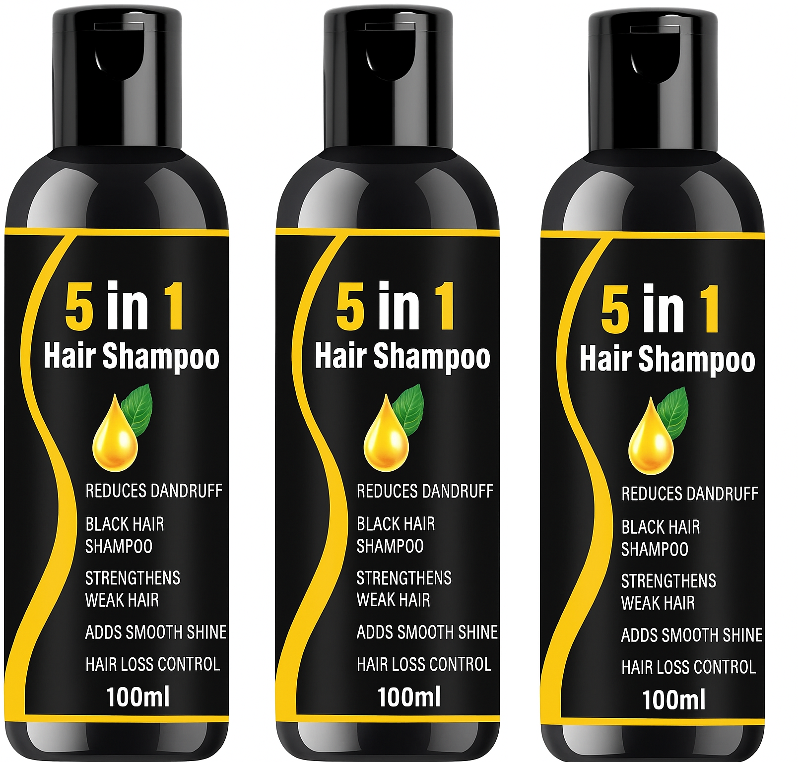 5 in 1 Herbal Hair Shampoo –combo pack 3  Black Hair, Dandruff-Free, Hair Fall Control & Shine Boost