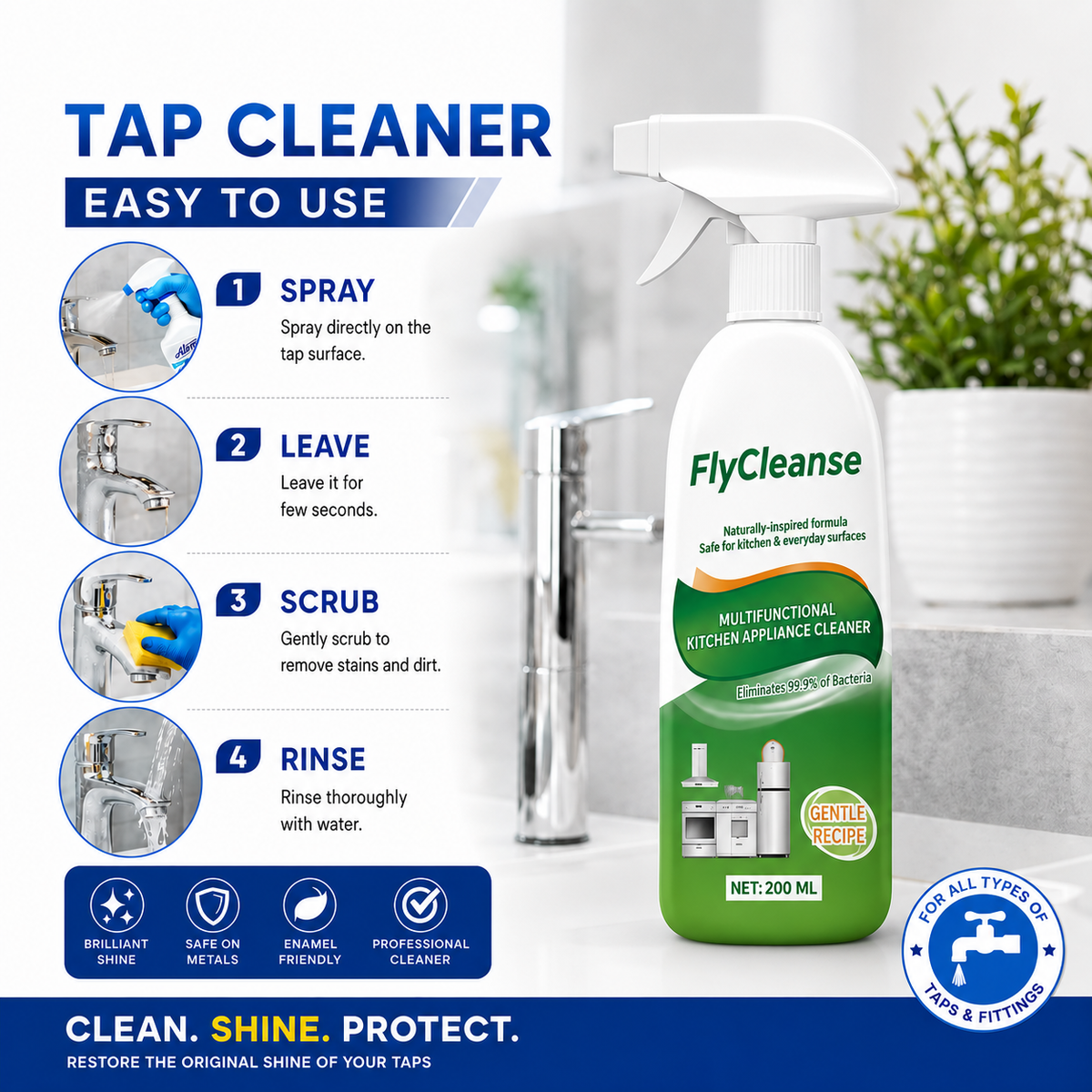 All Purpose Cleaner Suitable for Kitchen, Bathroom, Tap, Shower, Tiles, Mirror (Pack Of 3)