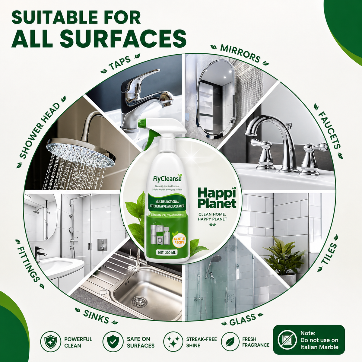 All Purpose Cleaner Suitable for Kitchen, Bathroom, Tap, Shower, Tiles, Mirror (Pack Of 3)