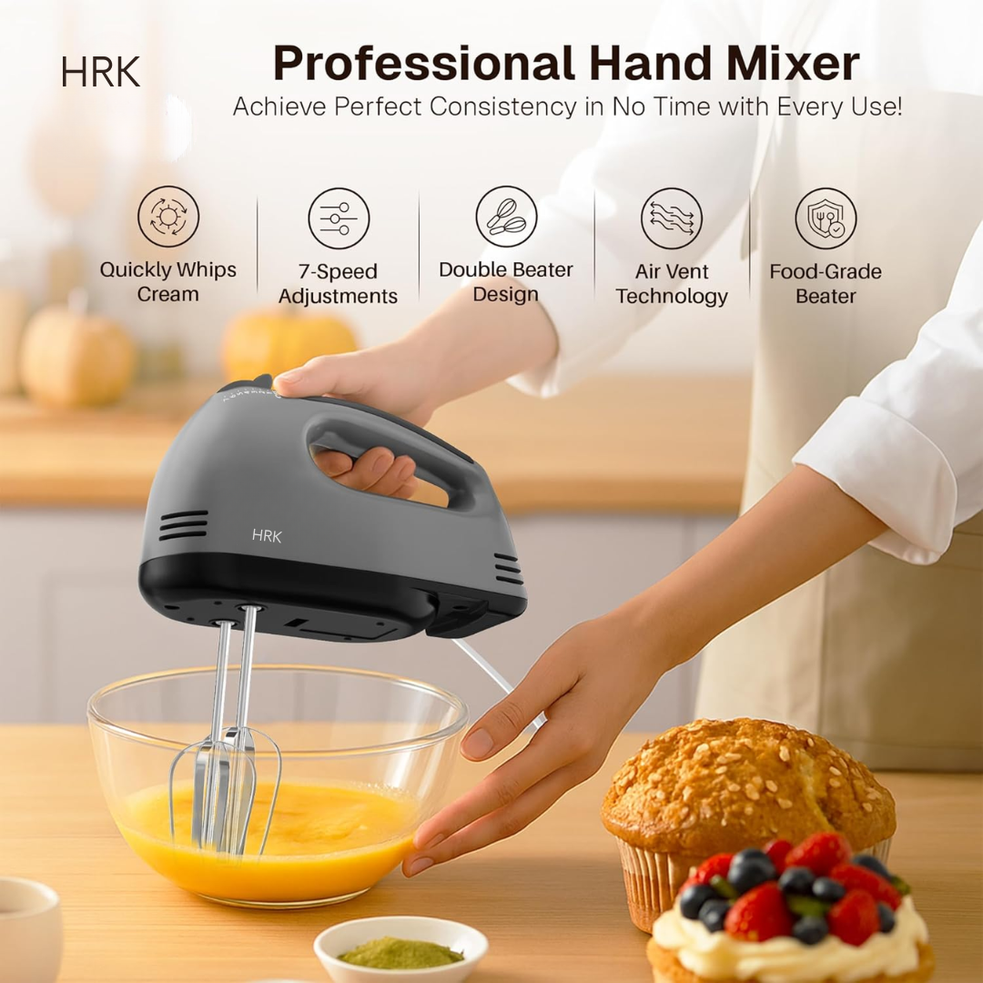 HRK Hand Mixer for Cake Baking 260W | Electric Hand Beater with 7 Speed Control