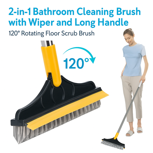 2-in-1 Bathroom Cleaning Brush with Wiper - Long Handle 120° Rotate Toilet Brush