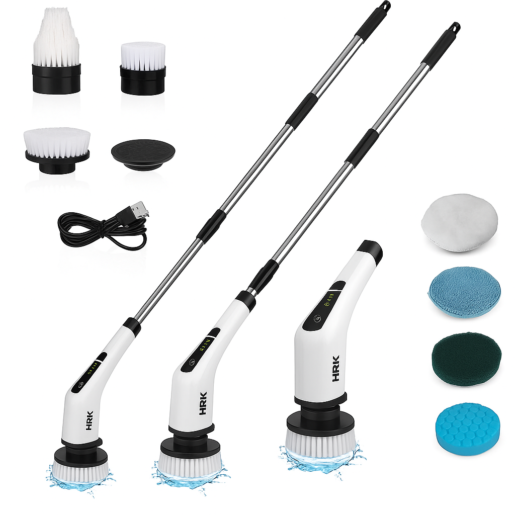 9-in-1 Cordless Electric Spin Scrubber  Brush Heads, Adjustable Handle & Dual Speed | Bathroom, Floor, Tile & Car Cleaning Brush